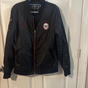 J!NX Men's Black Bomber Jacket with Skull Design